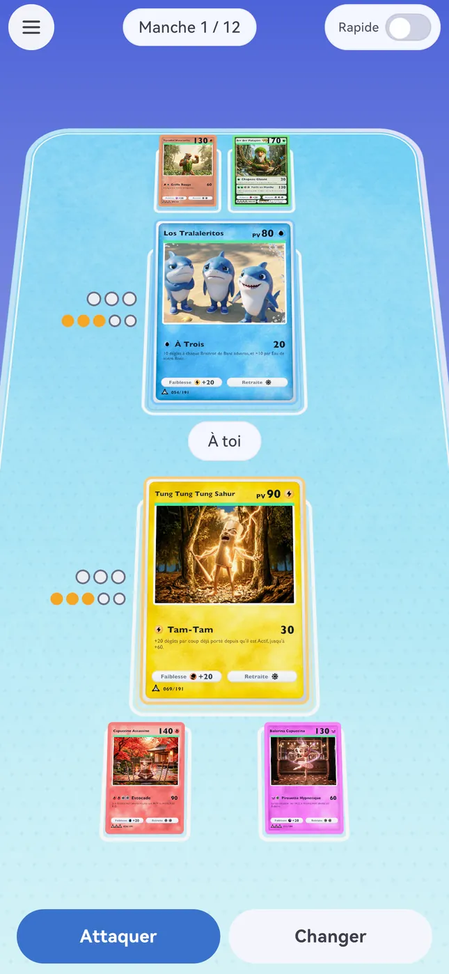 Un duel dans l’application : deux Brainrot face à face sur le plateau